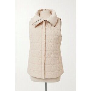 EILEEN FISHER High Collar Puffer Vest Quilted Eggshell Size Medium Pockets
